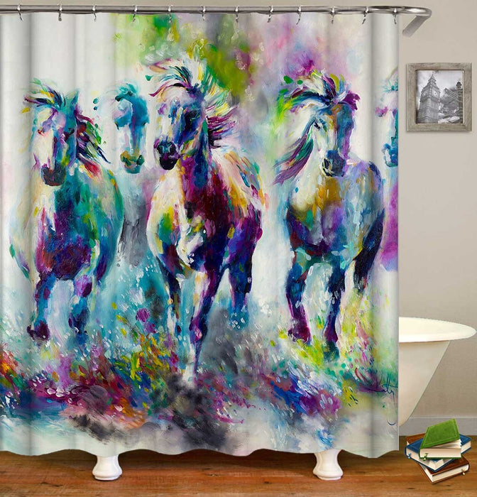 Art Shower Curtain Horses Painting - KozeDecore