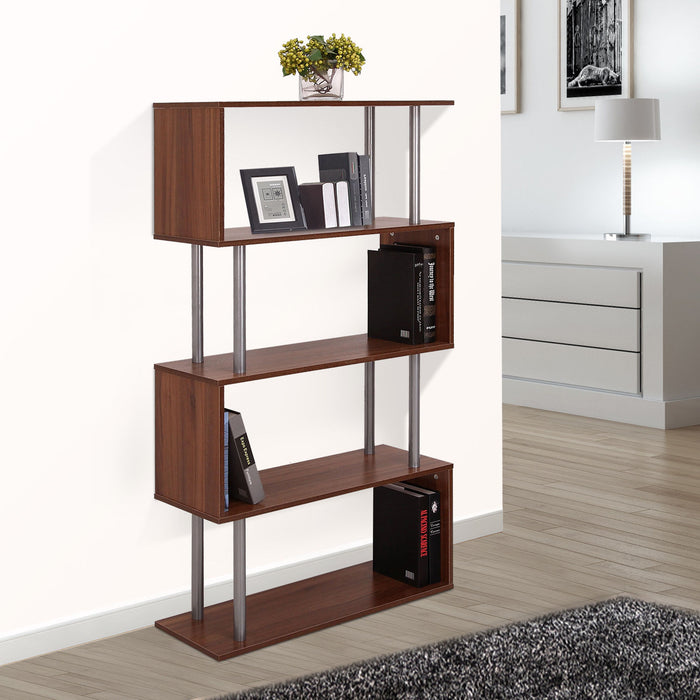 Wooden Bookcase S Shape Storage Display Unit 4 Shelf Home